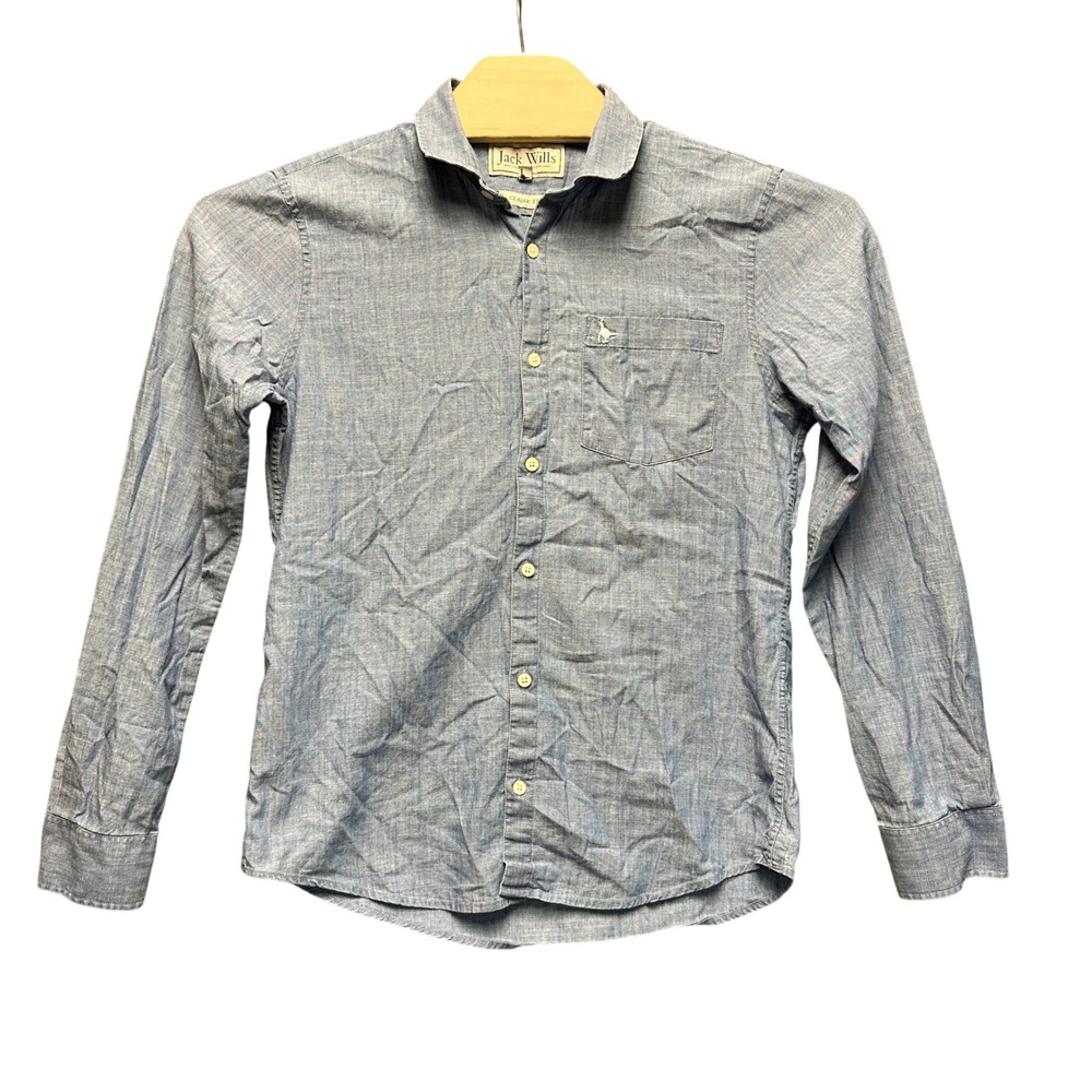 Jack Wills Mens Blue Chambray Button Down Shirt Classic Fit Small Pheasant Logo
